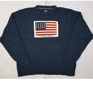 Vintage US Polo Assn Mens XL Navy USA Flag Logo Wool Blend Crewneck Sweater